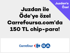 Juzdan ile Öde’ye özel Carrefoursa.com’da ve CarrefourSA Online Market Uygulaması’nda 150 TL chip-para!